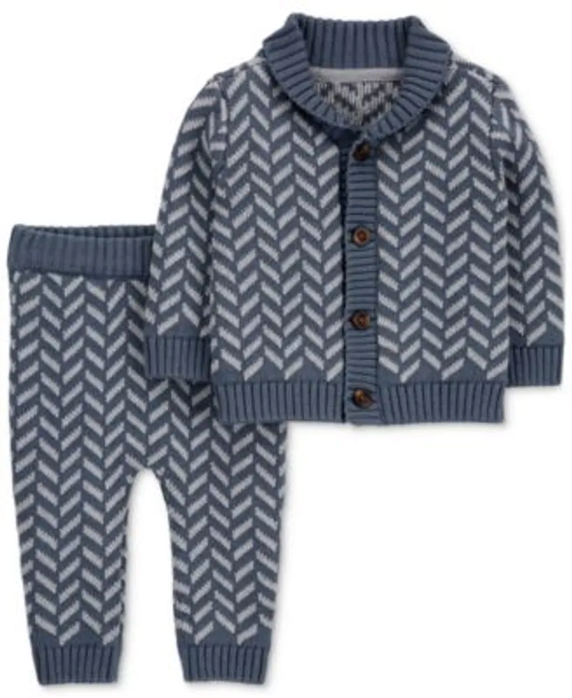 Carter's Carters Baby Boys Herringbone Shawl Collar Cardigan Sweater Knit  Pants