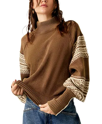 Free People Women's Get Cozy Patterned-Sleeve Sweater