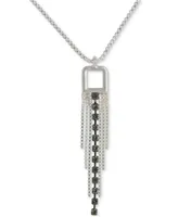 Lucky Brand Two-Tone Crystal & Chain Fringe 25-1/4" Adjustable Long Pendant Necklace