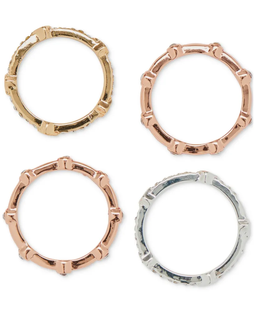 Lucky Brand Tri-Tone 4-Pc. Set Pave Thin Stack Rings