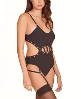 Hauty Women's Cut-Out and Grommet Eyelet Laced Bodysuit 1 Pc Lingerie