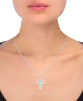 Diamond Cross Pendant Necklace (1/3 ct. t.w.) in 14k White Gold, 16" + 2" Extender