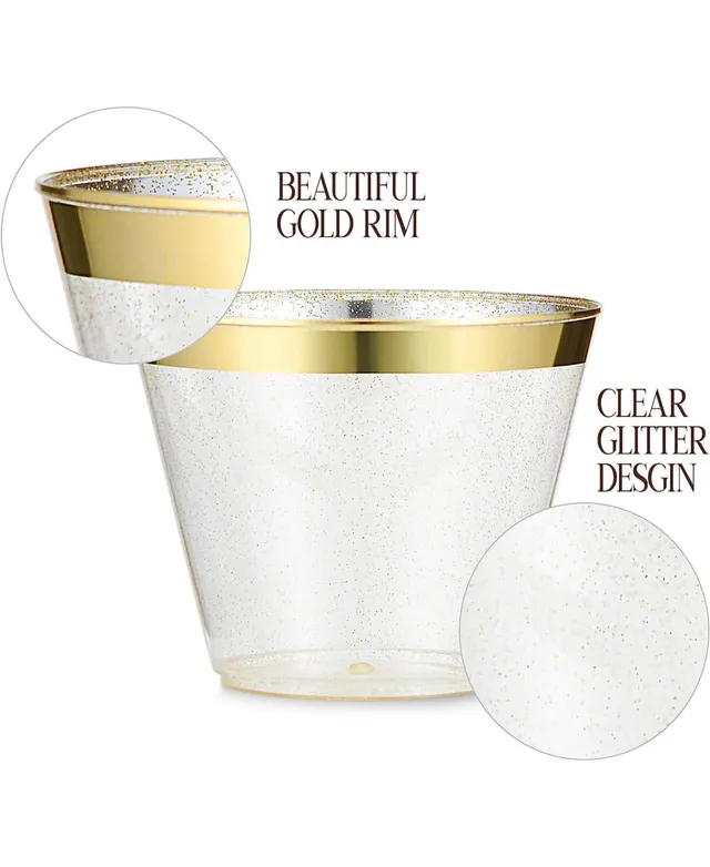 100 Gold Plastic Cups 14 Oz Gold Glitter with a Gold Rim - Premium Dis -  Chateau Fine Tableware