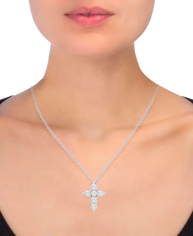 Diamond Cross Pendant Necklace (1 ct. t.w.) in 14k White Gold, 16" + 2" Extender