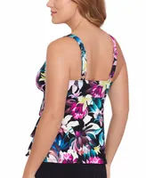 Swim Solutions Women's Printed Triple Tier Tankini Top, Created for Macy's