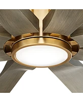 60" Defender Modern Outdoor Ceiling Fan with Dimmable Led Light Remote Control Soft Brass Weathered Oak Blades Damp Rated for Patio Exterior House Por