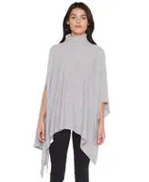 J Cashmere Women's 100% Pure Cashmere Turtle-Neck Asymmetric Poncho Sweater