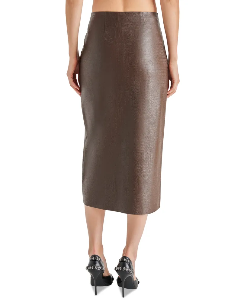 Steve Madden Women's Faux-Leather Embossed Pencil Midi Skirt
