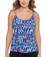 Swim Solutions Women's Printed Pleated Tankini Top, Created for Macy's