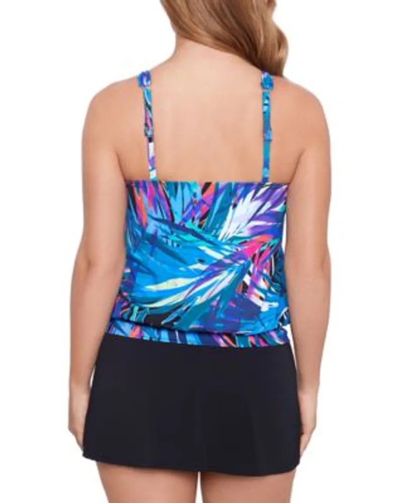 Swim Solutions Womens Printed Shirred Neck Blouson Tankini Swim Skirt Created For Macys