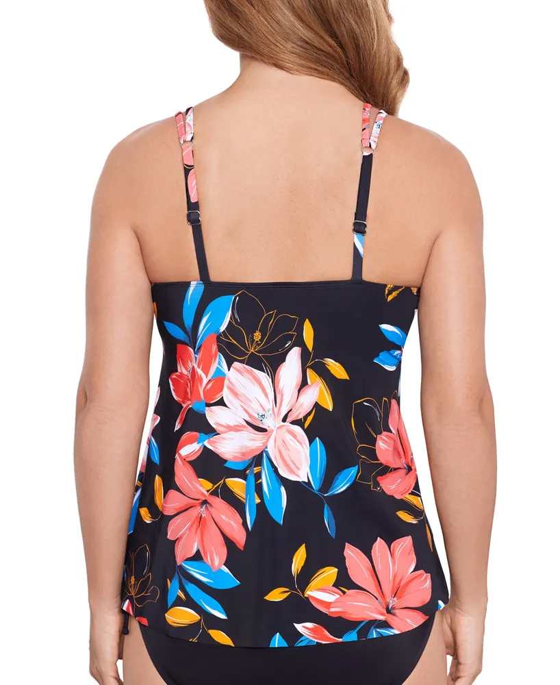 Swim Solutions Women's Floral-Print Pleated Tankini Top, Created for Macy's