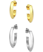 2-Pc. Set Knife Edge Small Hoop Earrings in Sterling Silver & 18k Gold-Plated Sterling Silver