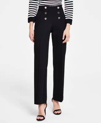 Anne Klein Women's Pull-On Button-Detail High Rise Pants