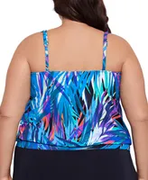 Swim Solutions Plus Size Printed Blouson Tankini Top, Created for Macy's