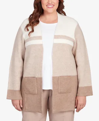 Alfred Dunner Plus St.Moritz Colorblock Open Front Cardigan