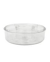 Martha Stewart Brody Divided Lazy Susan Organizer with 5 Removable Bins, Plastic 360 Degree Rotating Desk Storage Organizer, 12"