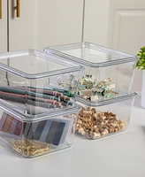 Martha Stewart Brody 4 Pack Stackable Plastic Storage Box with Lids Office Desktop Organizers, 6.75" x 5"