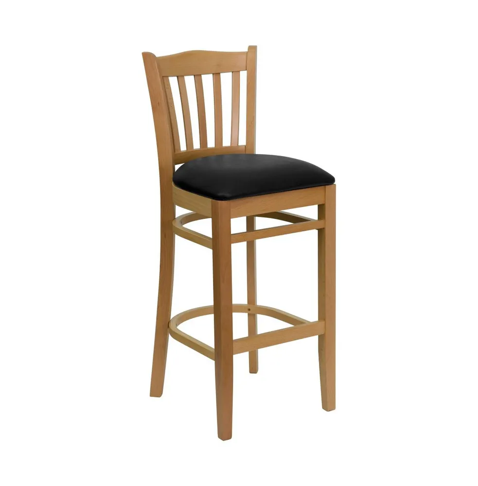 Vertical Slat Back Wooden Restaurant Dining Barstool