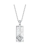 Sterling Silver White Gold Plated with White Cubic Zirconia Rectangular Frame Pendant