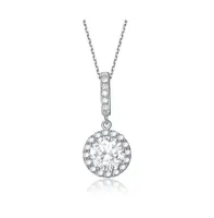 Sterling Silver White Gold Plated Cubic Zirconia Round Stud Style Drop Pendant