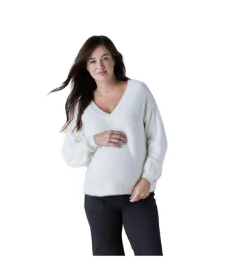 Women's Maternity Fluffy V-Neck Sweater