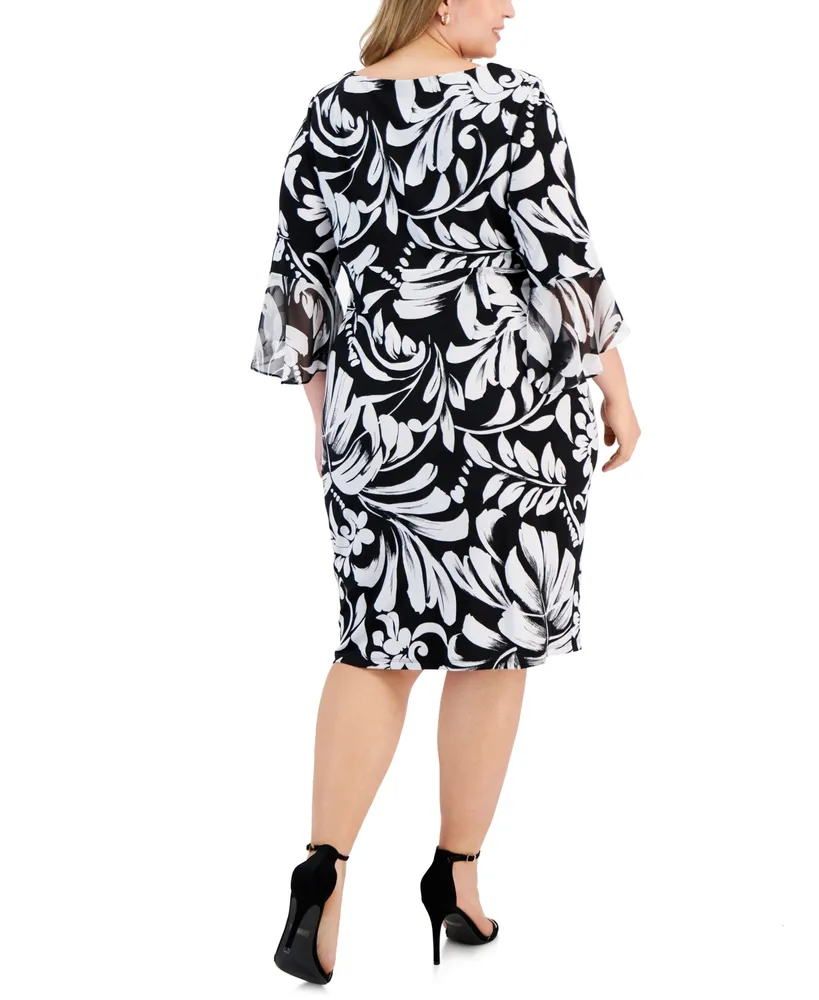 Connected Plus Size Flounce-Sleeve Jersey-Knit Sheath Dress