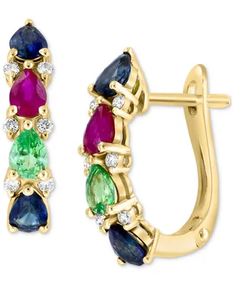 Effy Multi-Gemstone (1-7/8 ct. t.w.) & Diamond (1/8 ct. t.w.) Leverback Earrings in 14k Gold