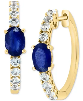 Effy Sapphire (1-1/5 ct. t.w.) & White Sapphire (5/8 ct. t.w.) Small Hoop Earrings in 14k Gold, 0.75"