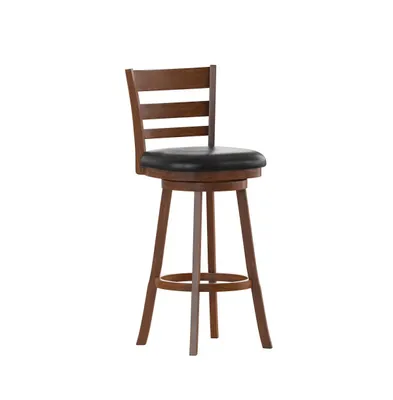 Silla 30" Classic Wooden Ladderback Swivel Bar Height Stool With Upholstered Padded Seat And Integrated Footrest