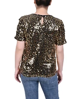 Ny Collection Petite Short Sleeve Sequined Top