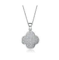 Sterling Silver Cubic Zirconia White Gold Plated Micro Pave Flower Shape Drop Pendant