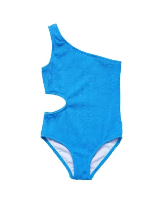 Toddler, Child Girls Marine Blue One Shoulder Swimsuit