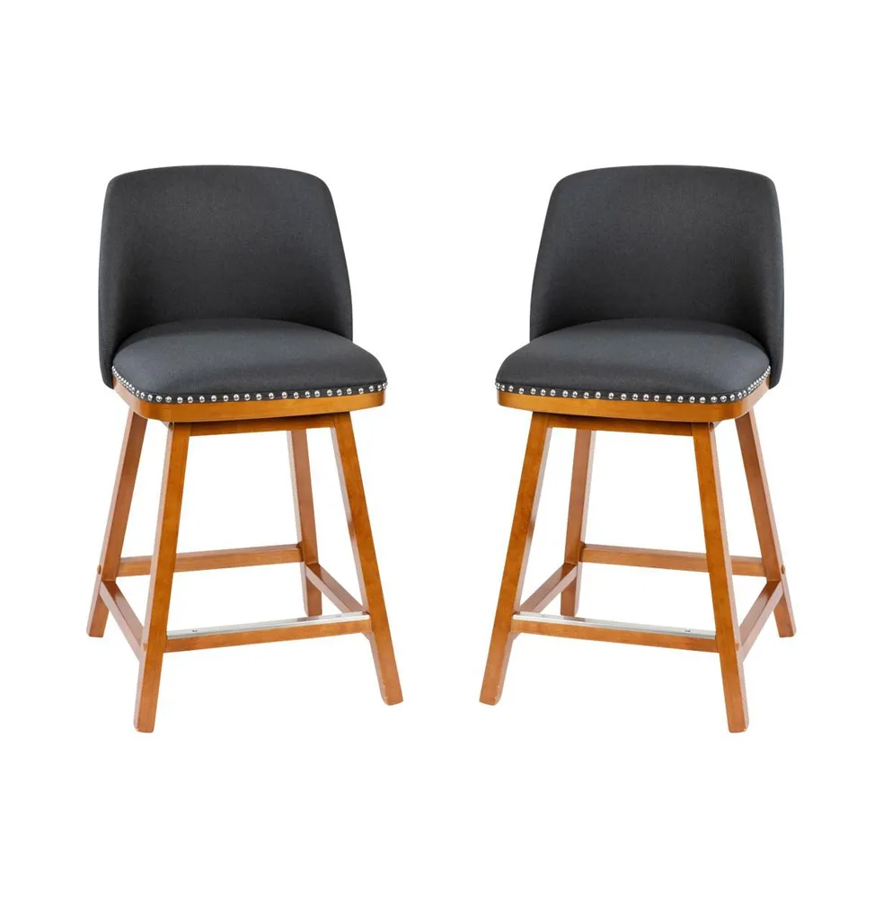 Ellie Upholstered Stools With Nail Head Accent Trim And Wood Frames