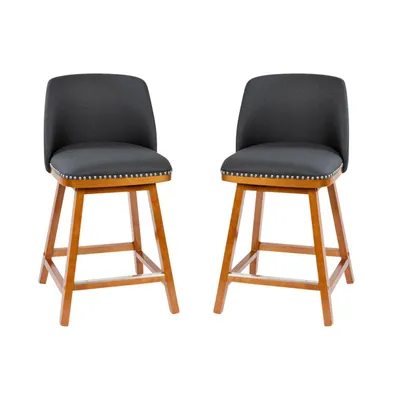 Ellie Upholstered Stools With Nail Head Accent Trim And Wood Frames