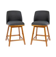 Ellie Upholstered Stools With Nail Head Accent Trim And Wood Frames