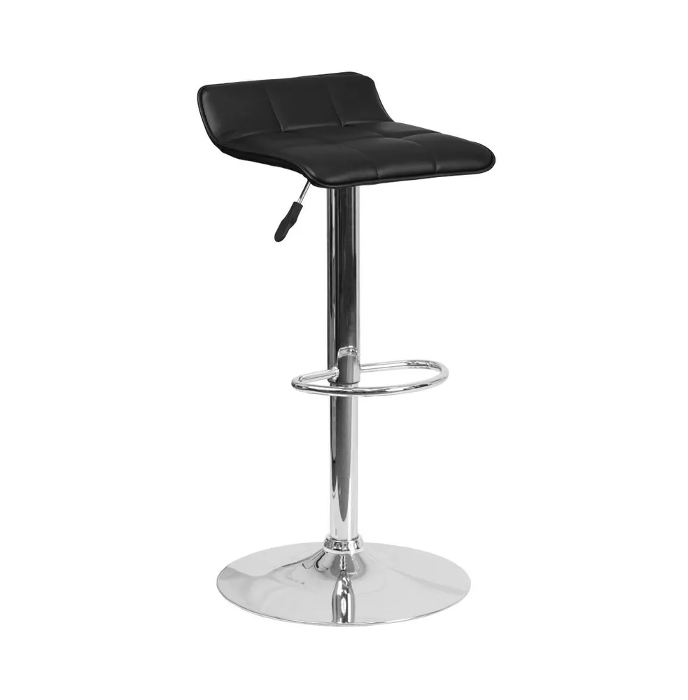 Quilted Wave Seat Adjustable Height Barstool With Chrome Base