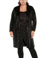 Belldini Black Label Plus Stretch Velvet Sequin Knit Duster Cardigan Sweater