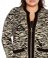 Belldini Black Label Plus Size Zebra Jacquard Sweater Jacket