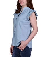 Ny Collection Petite Ruffle Flange Chambray Blouse