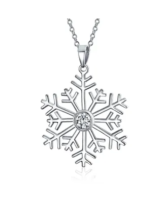 Cubic Zirconia Cz Accent Holiday Party Frozen Winter Snowflake Pendant Necklace For Women For Teen .925 Sterling Silver