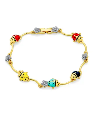 Colorful Good Luck Garden Lucky Ladybug Link Charm Bracelet For Women Crystal Gold Plated - Multi