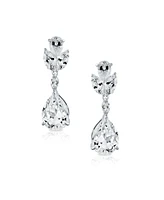 Bling Jewelry Cubic Zirconia Cz Pear Shape Teardrop Drop Dangle Clip-On Earrings For Women For Prom Rhodium Plated Brass