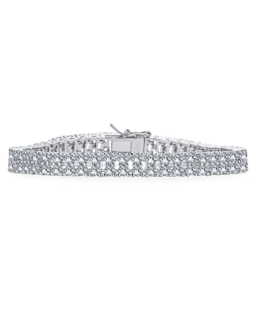 Bling Jewelry Bridal Jewelry Two Row Fashion Statement Cz Cubic Zirconia Wide Tennis Bracelet For Women Rhodium Plated Brass 7.5 Inches