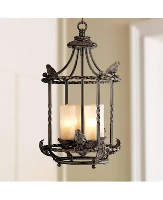 Song Birds Wrought Iron Bronze Pendant Chandelier 13 1/2" Wide Rustic Cage Scavo Glass 4