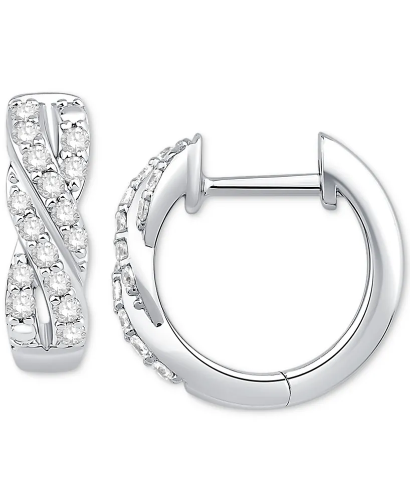 Diamond Twist Huggie Hoop Earrings (1/10 ct. t.w.) in 10k White Gold