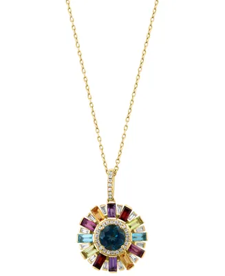 Effy Multi-Gemstone (2-7/8 ct. t.w.) & Diamond (1/4 ct. t.w.) Circle 18" Pendant Necklace in 14k Gold