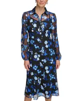 kensie Women's Embroidered-Floral Mesh Shirt Dress