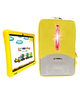 Linsay New 10.1" Funny Kids Tablet Octa Core 128GB Bundle with Yellow Kids Defender Case and Led Backpack Super Screen Ips Newest Android 13