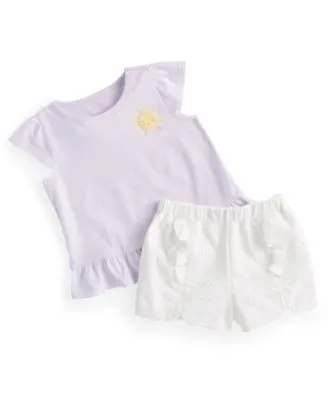 First Impressions Baby Girls Sunshine T Shirt Eyelet Ruffled Cotton Shorts Created For Macys