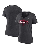 Women's Fanatics Heather Charcoal Texas Rangers 2023 American League Champions Locker Room V-Neck T-shirt